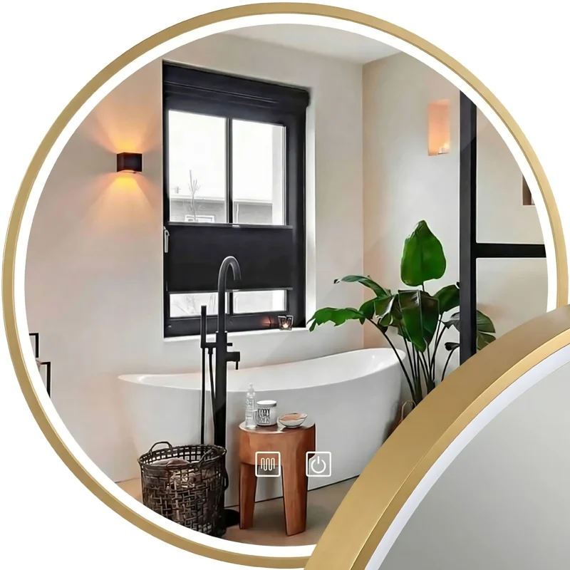 Kuldne LED peegel soojendusega, 100cm